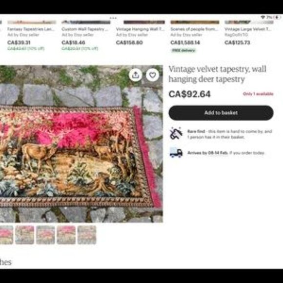 Vintage velvet tapestry, deer ,48”x 72”, seen on Yellowstone bunk house wall - Picture 5 of 5